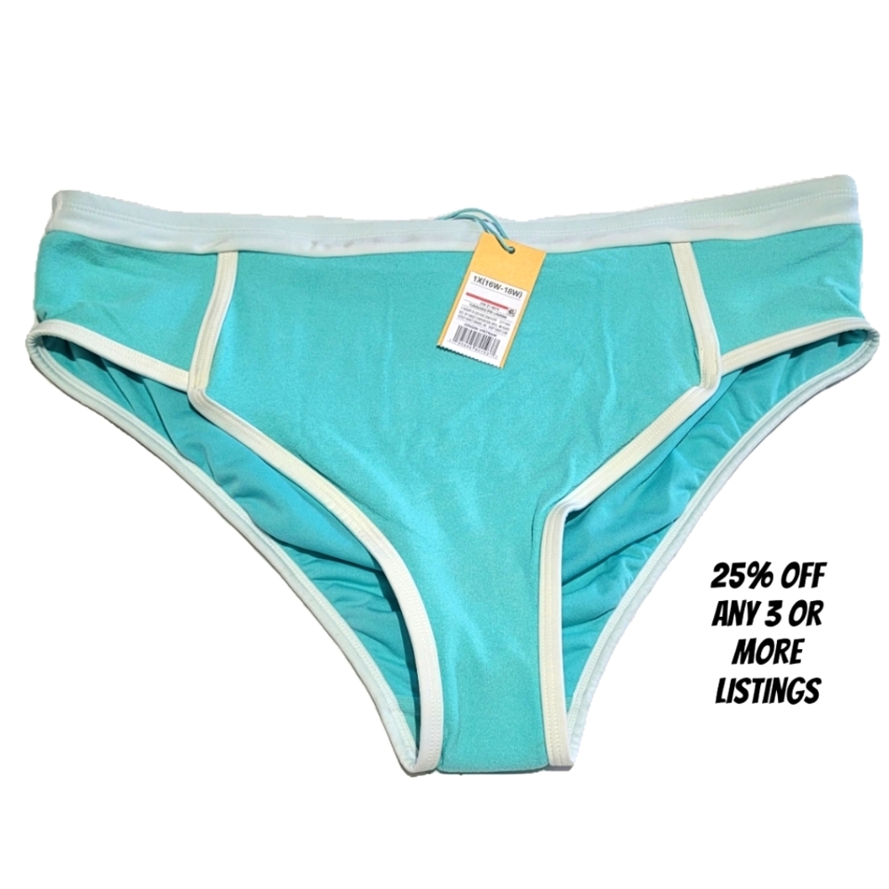 Bikini Bottom Swimsuit Swimwear Plus Size 1X Terry Cloth High Rise Waist Striped